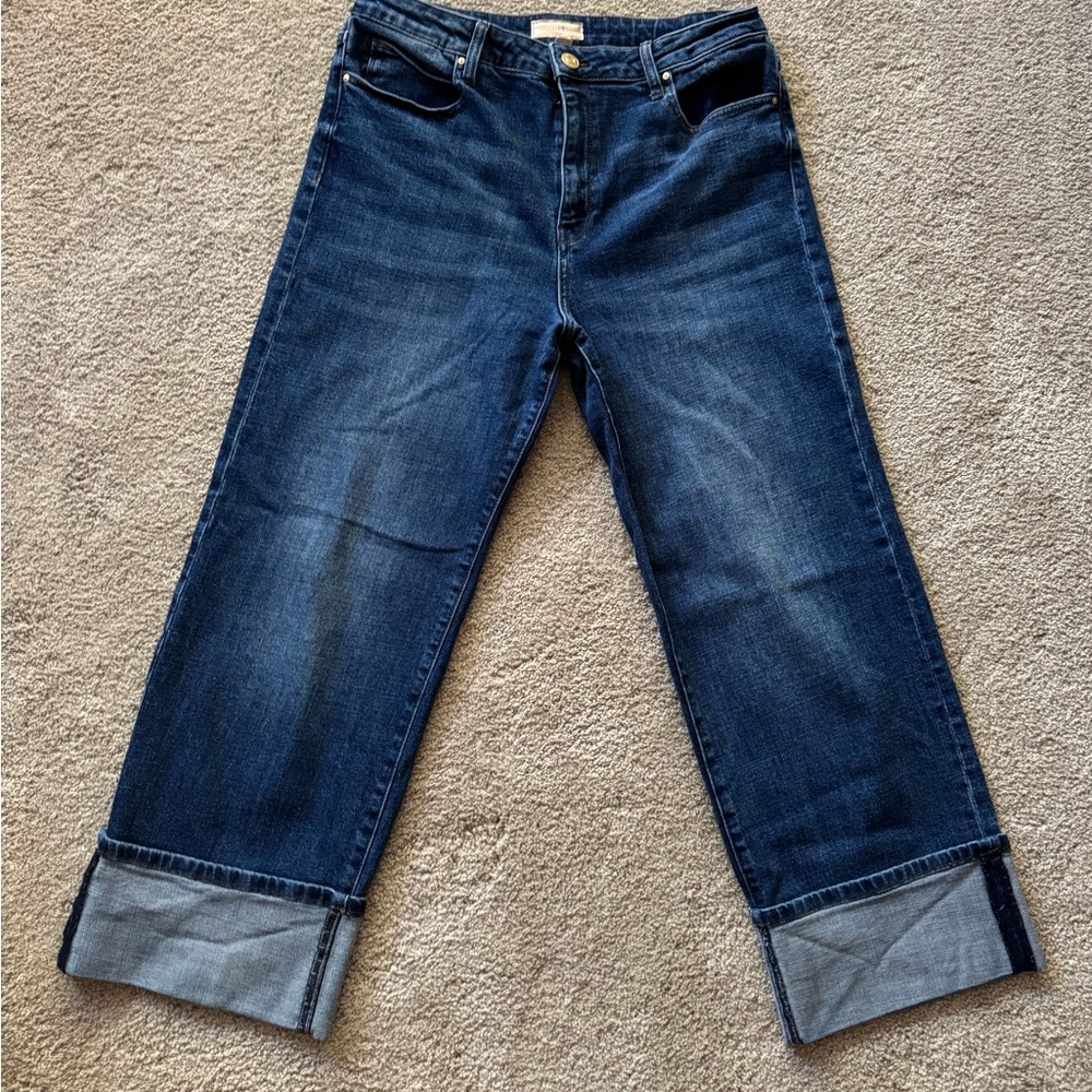 Worn once - Kut from the Kloth Meg with a cuff Dark Blue Wide-Leg Jeans
